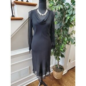 White House Black Market Women's Silk Long Sleeve Cowl Neck Knee Length Dress 4